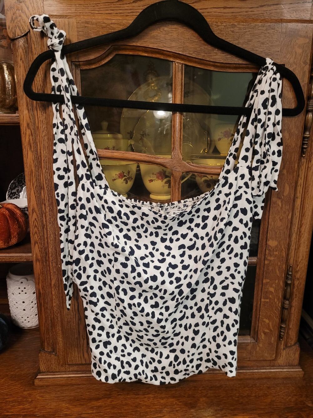 Reformation Ellora Tie Strap Crop Top Animal Cheetah Print Smocked Size 12